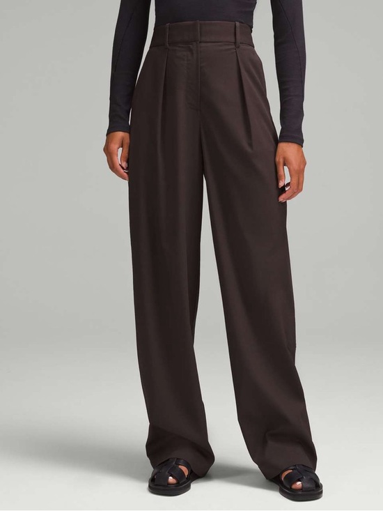 lululemon athletica Pants - Lululemon Pleat Front Trouser High Rise Straight Loose Relaxed Espresso W5GQ35